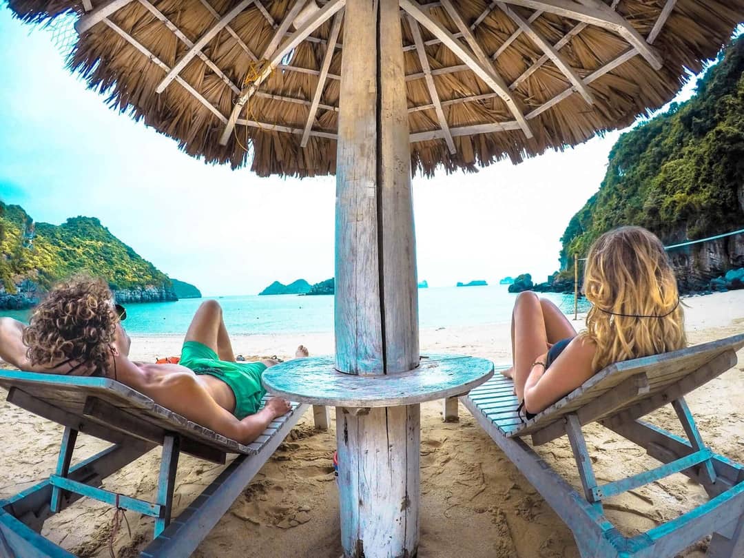 cat ba halong bay vietnam beach couple