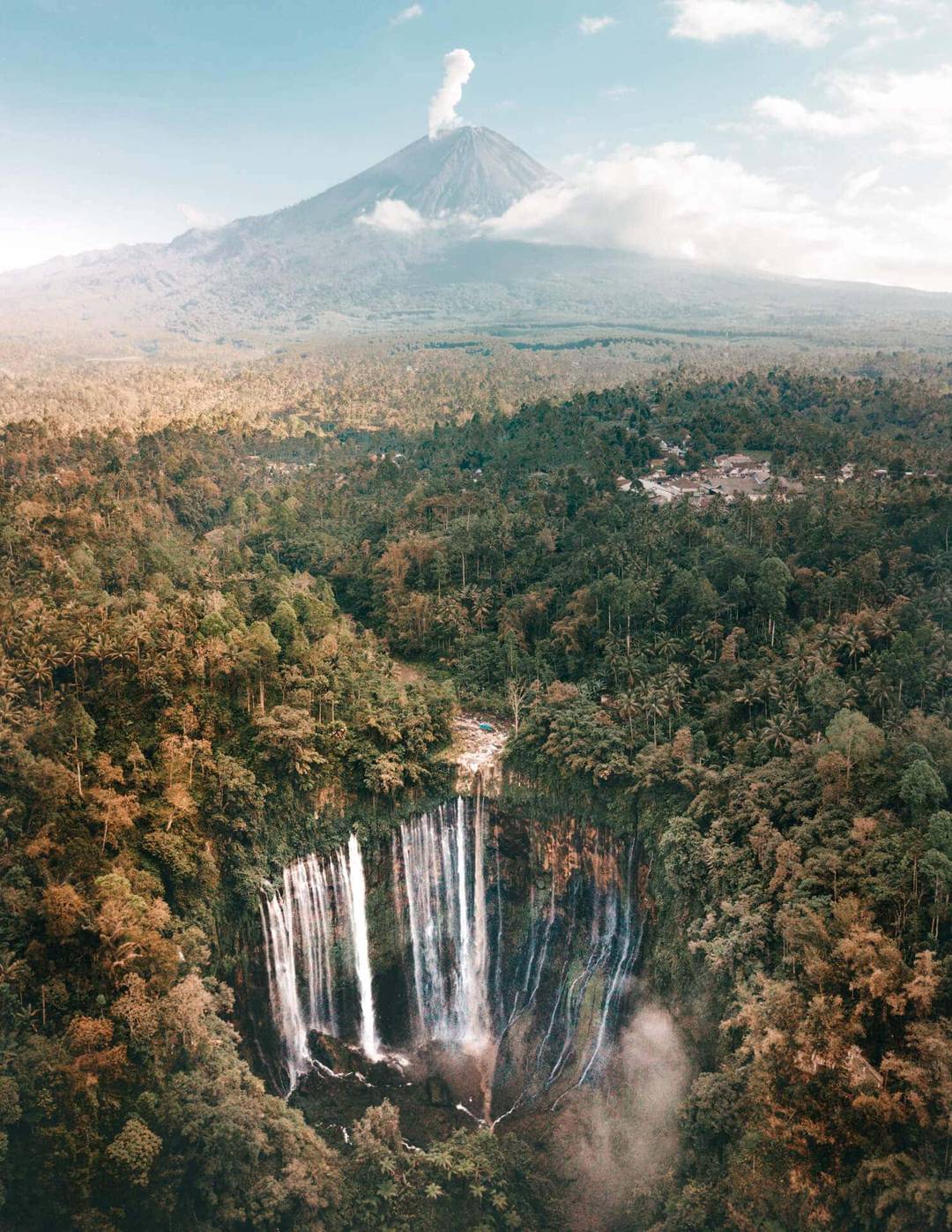 tumpak sewu best waterfall indonesia java drone