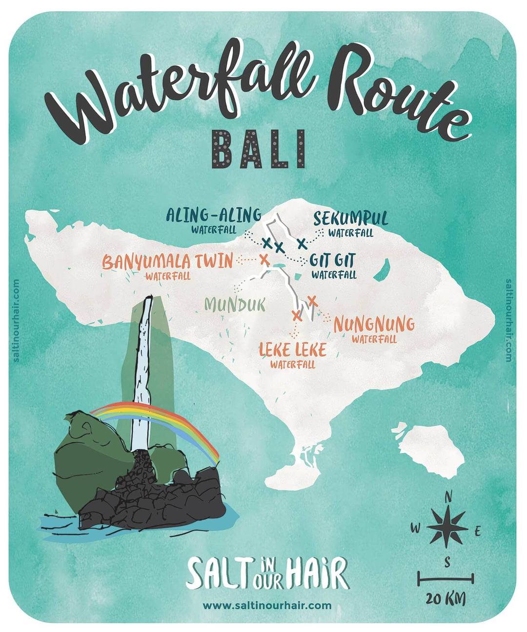 best waterfalls bali route map