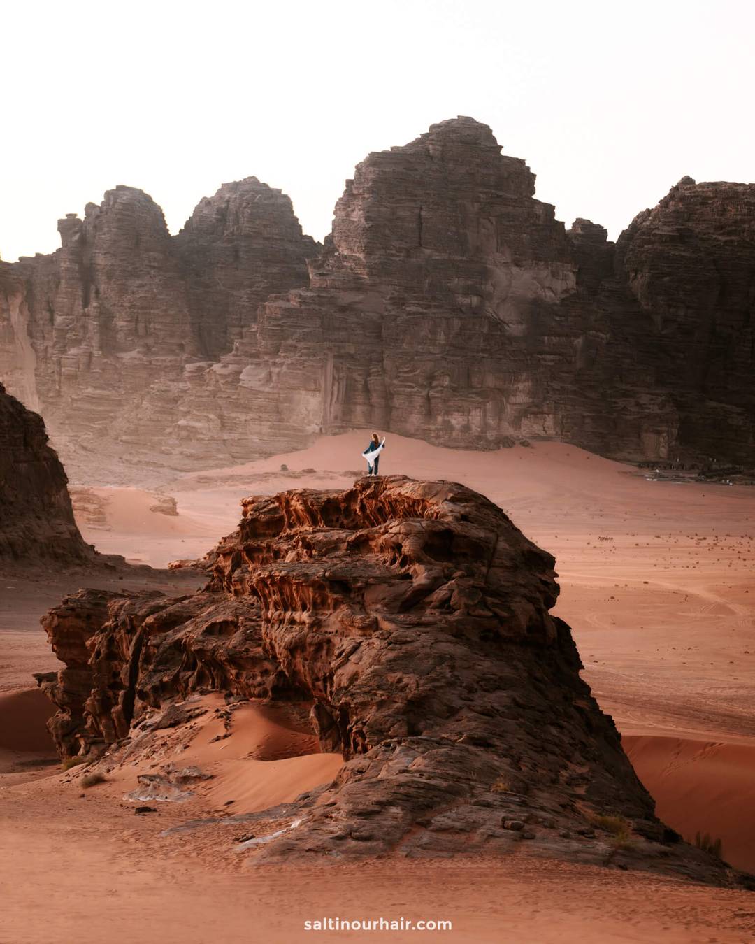 woman in wadi rum jordan landscape 
