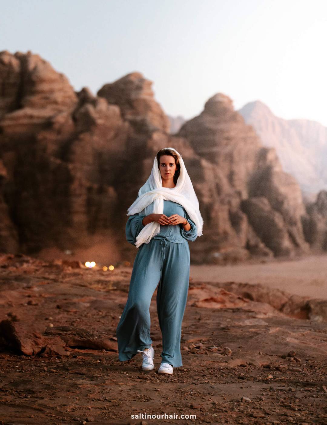 scenic photo of woman in wadi rum jordan