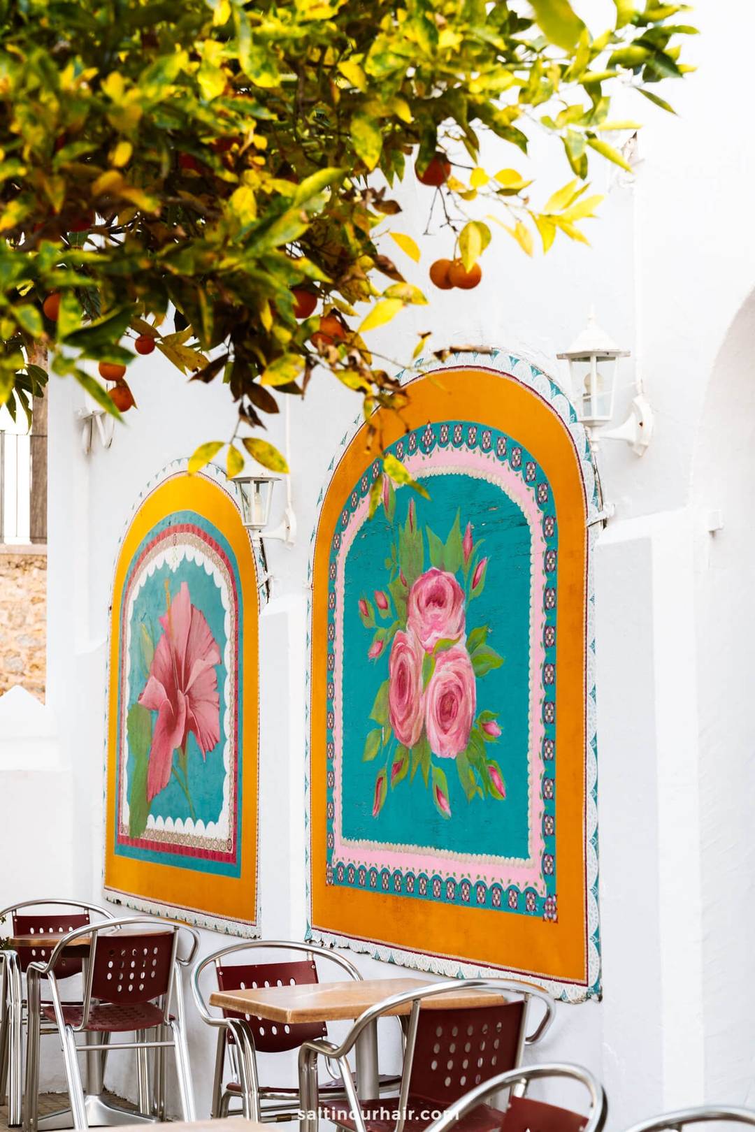 Colorful flower wall Ibiza Spain
