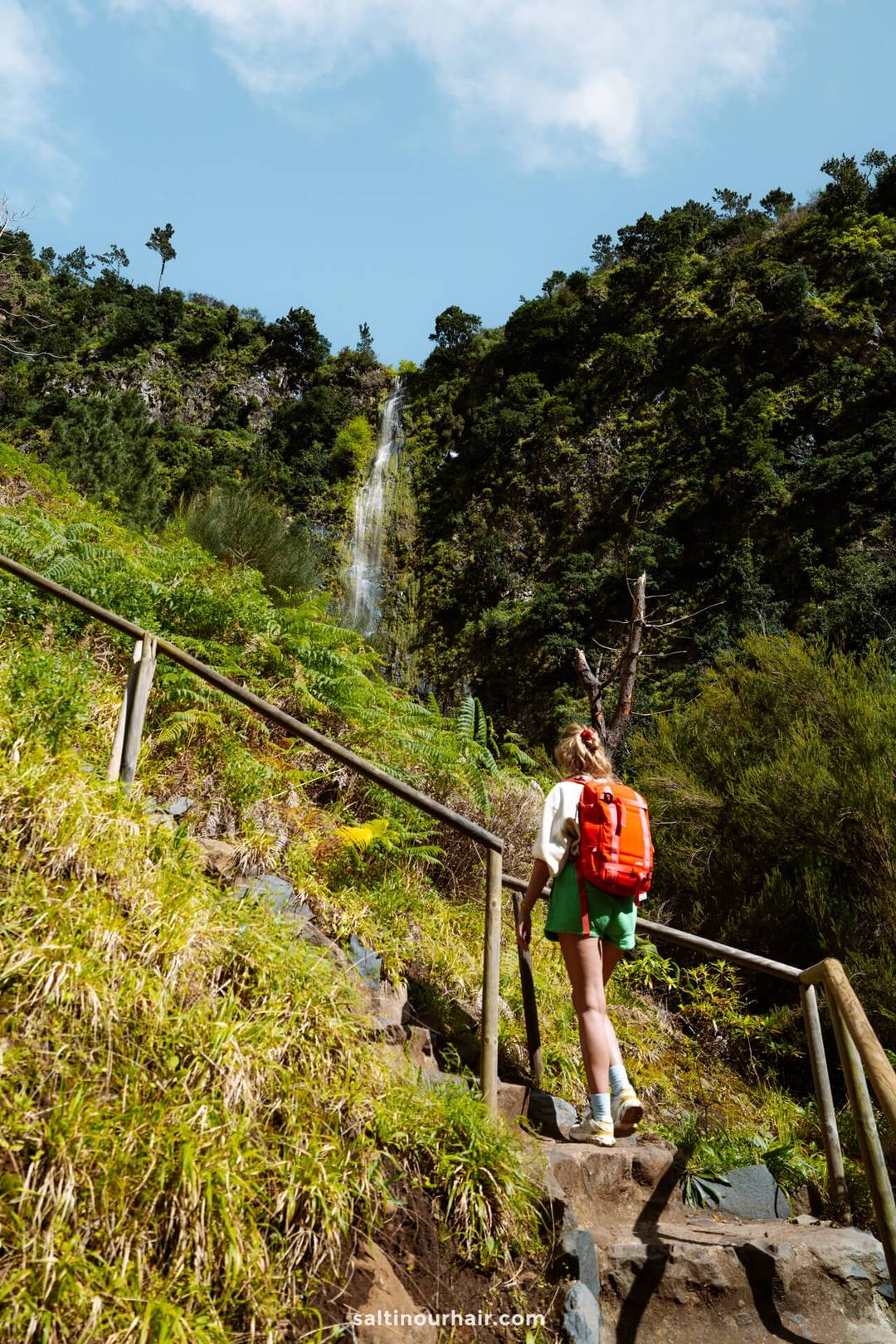 wooden staircase levada do moinho hike madeira