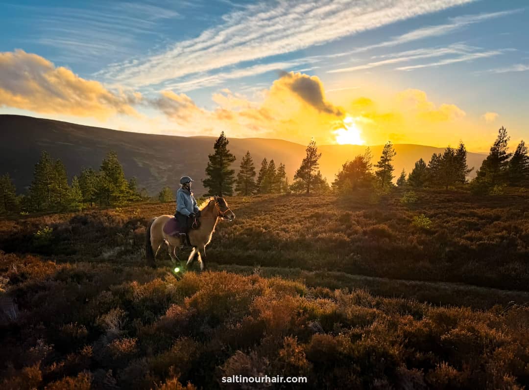 paardrijden schotland zonsondergang